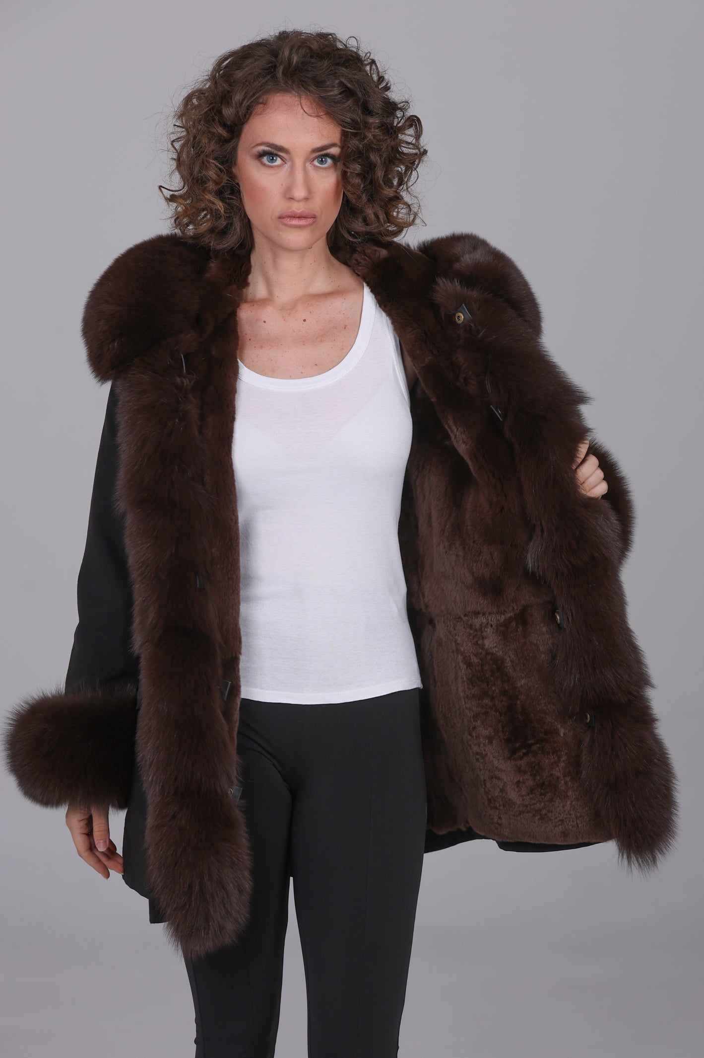 Parka in cotone tecnico impermeabile long Brown