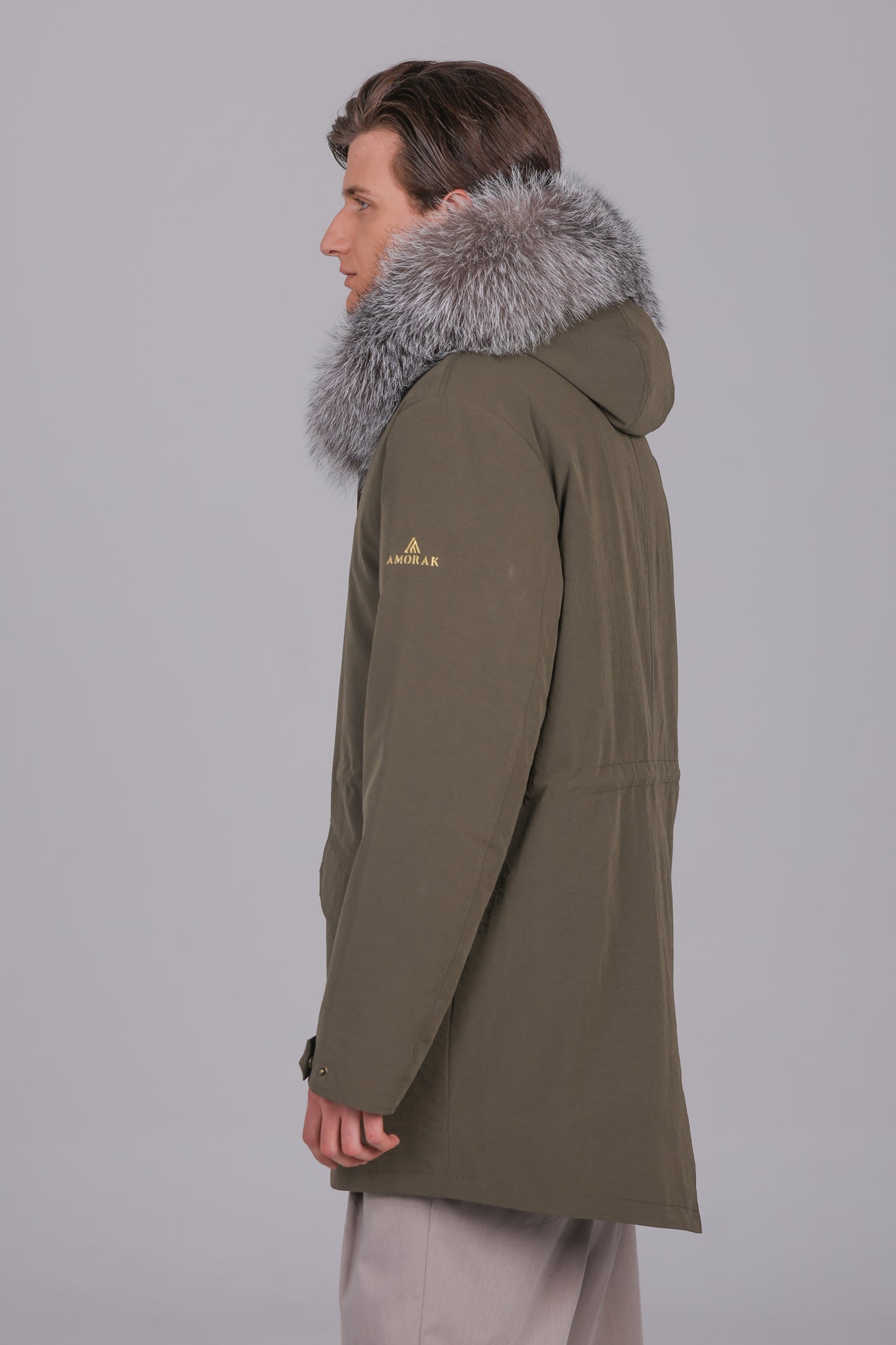 Langer Parka aus wasserdichter Baumwollmischung mit Frostfuchs und Rex-Kaninchen