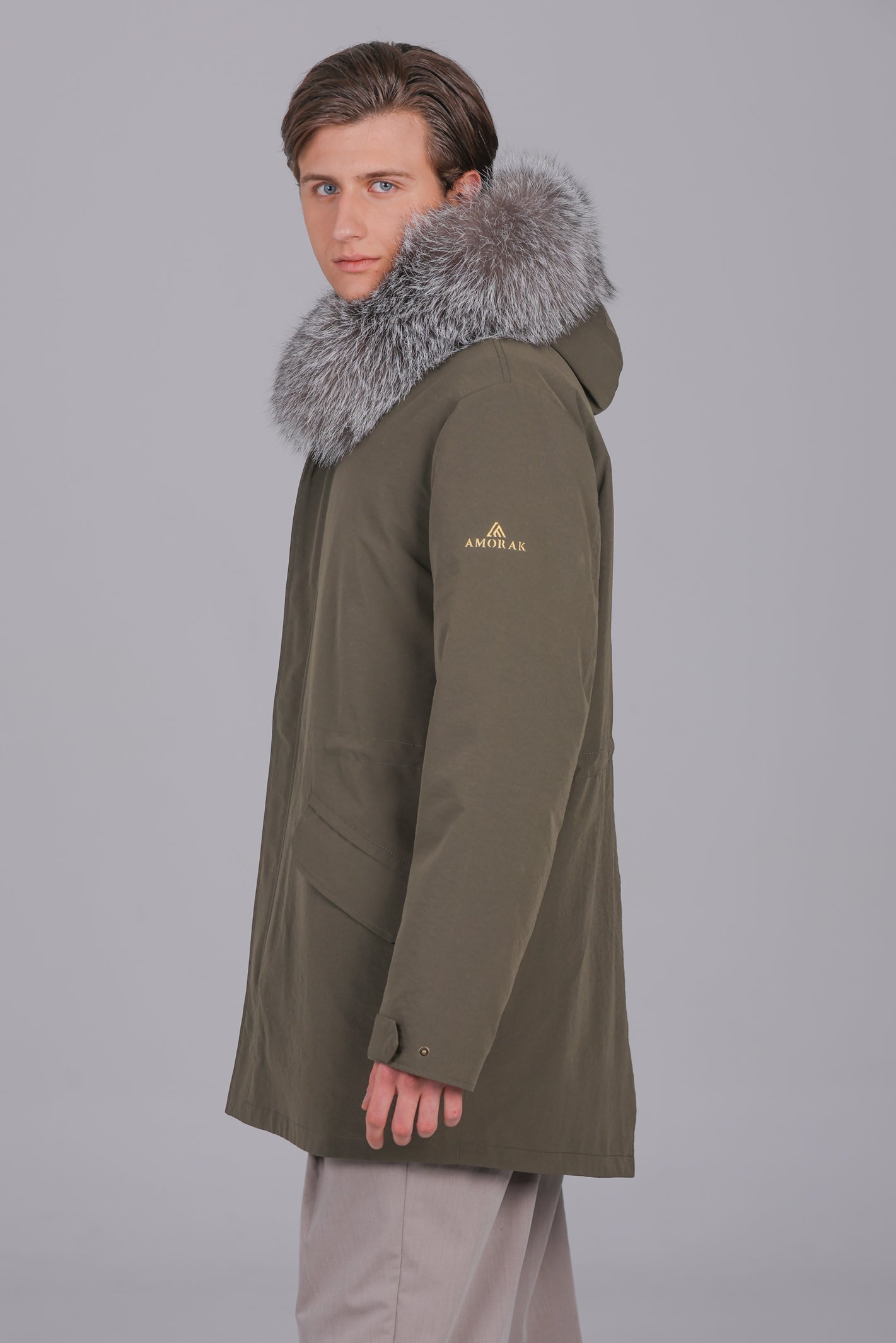 Langer Parka aus wasserdichter Baumwollmischung mit Frostfuchs und Rex-Kaninchen