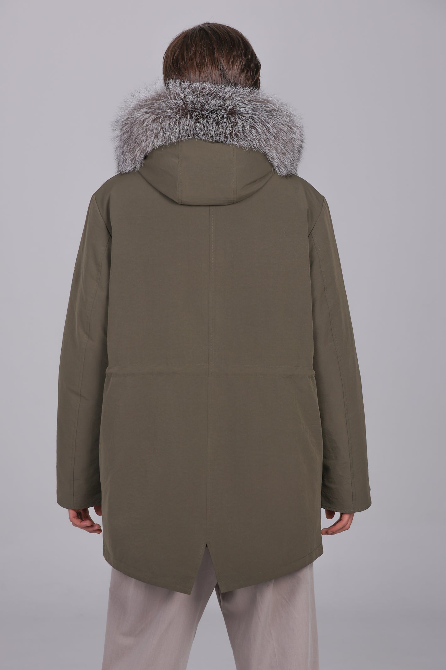 Langer Parka aus wasserdichter Baumwollmischung mit Frostfuchs und Rex-Kaninchen