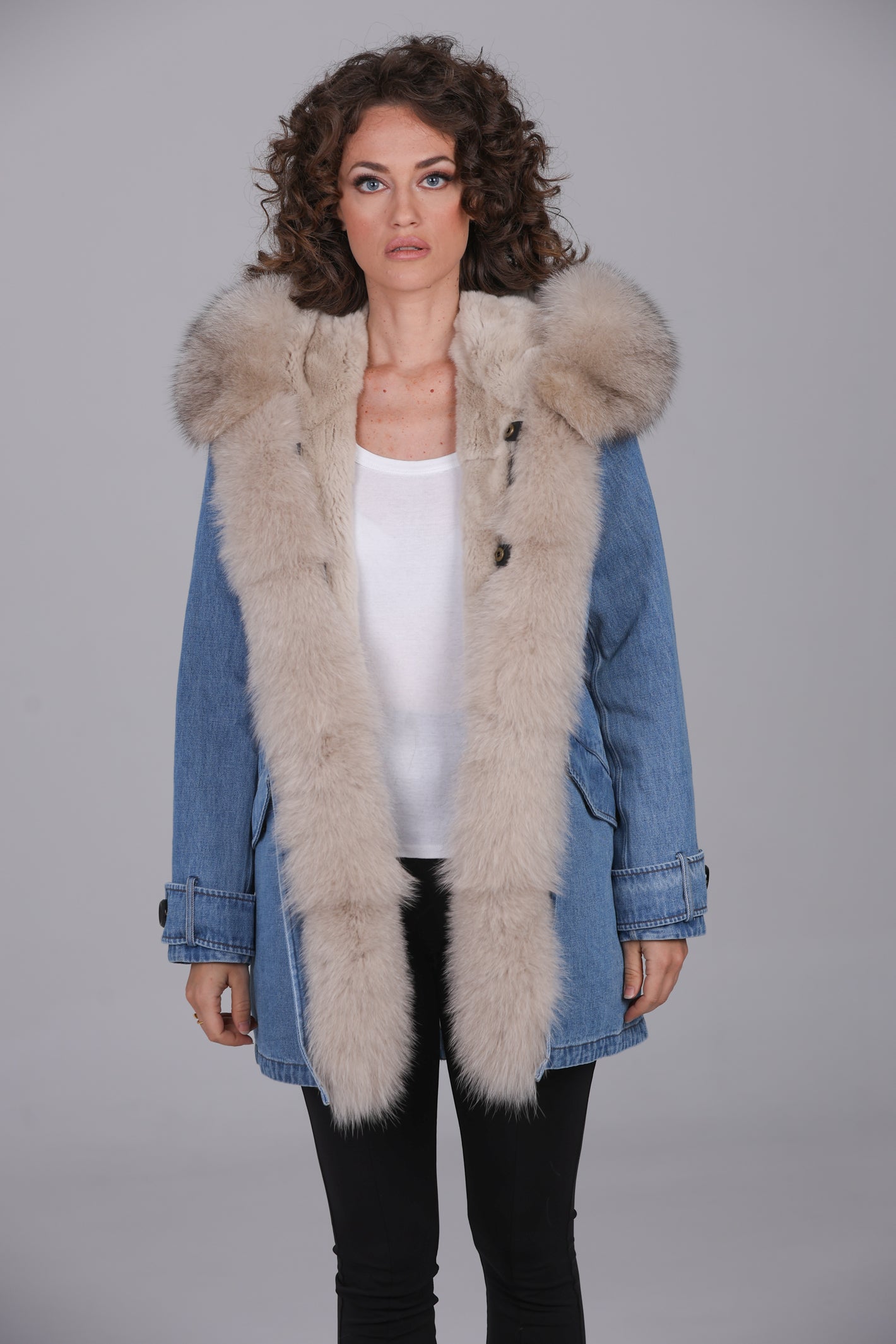 Parka long denim fox beige