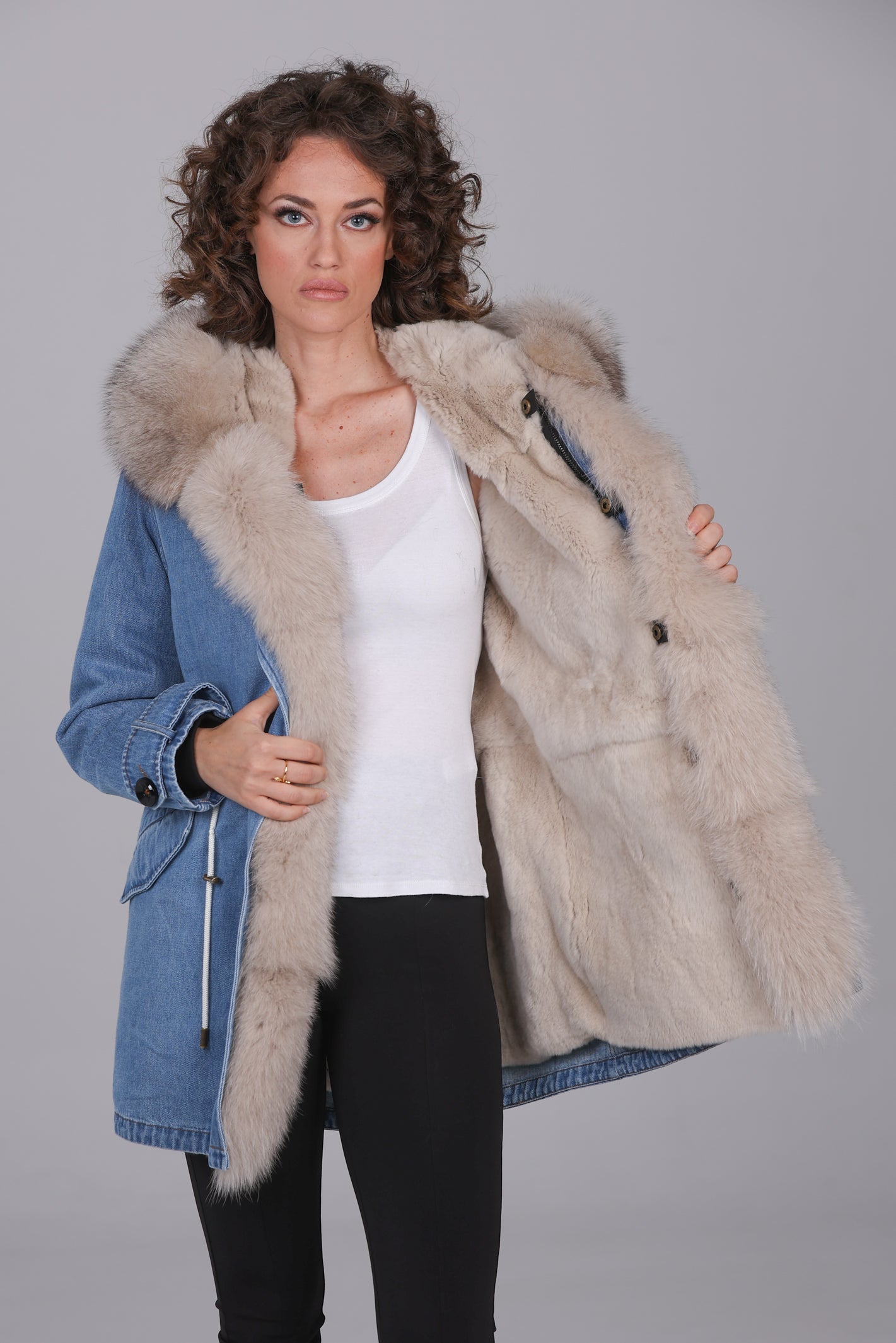 Parka long denim fox beige